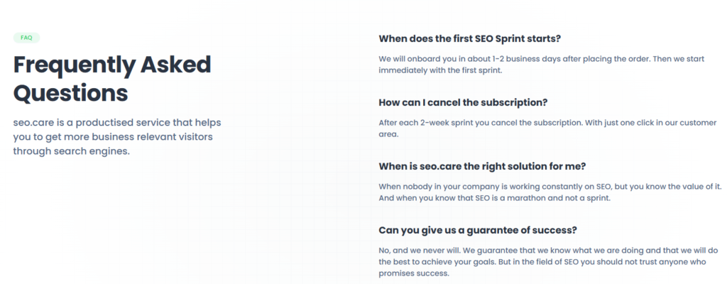 Mini FAQ Inside Relevant Pages